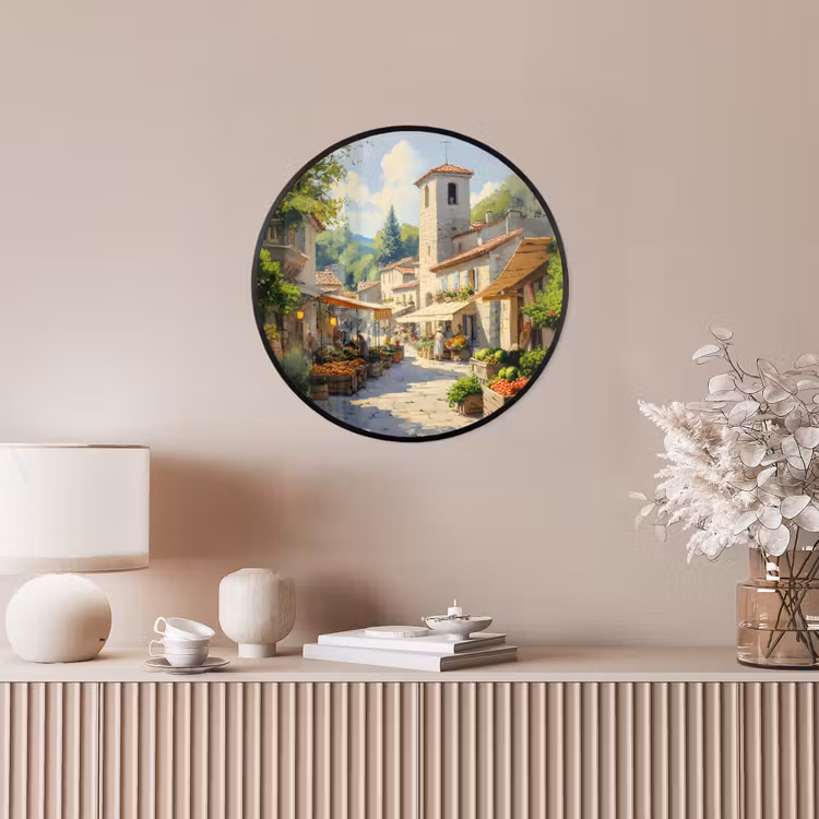 Ronde fotolijst - Dorp - Zon - Kraampjes - Huizen — 5