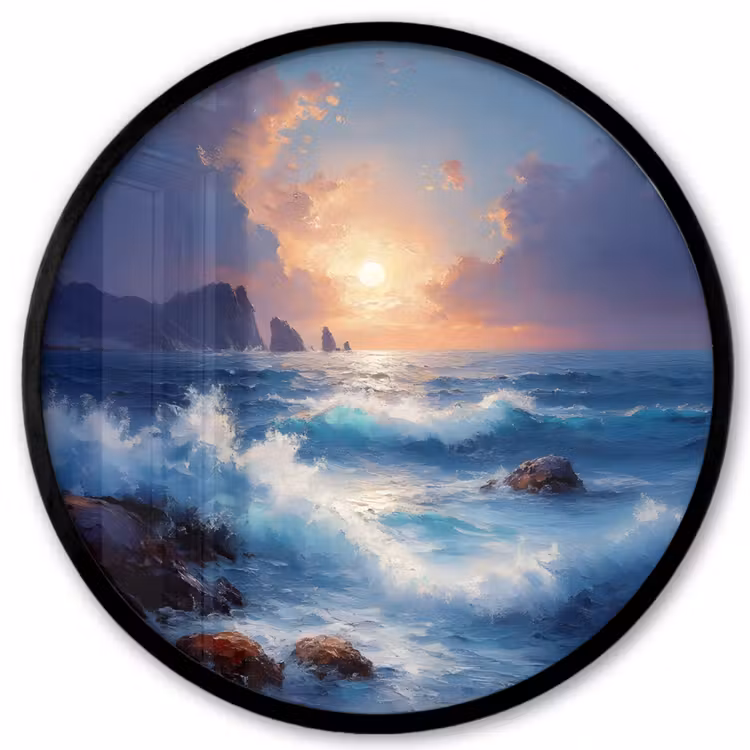 Ronde fotolijst - Golven - Zee - Kleurrijk - Rotsen — 1