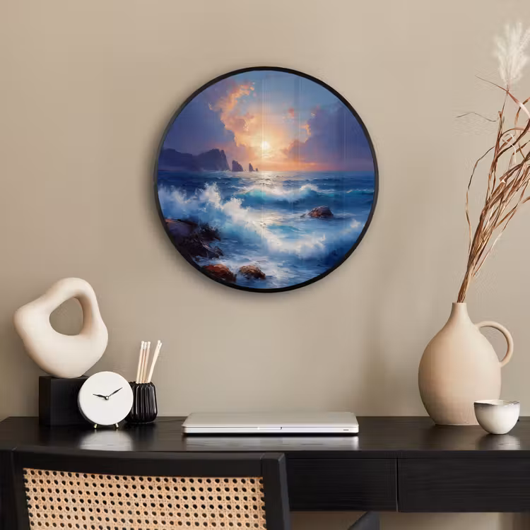 Ronde fotolijst - Golven - Zee - Kleurrijk - Rotsen — 3