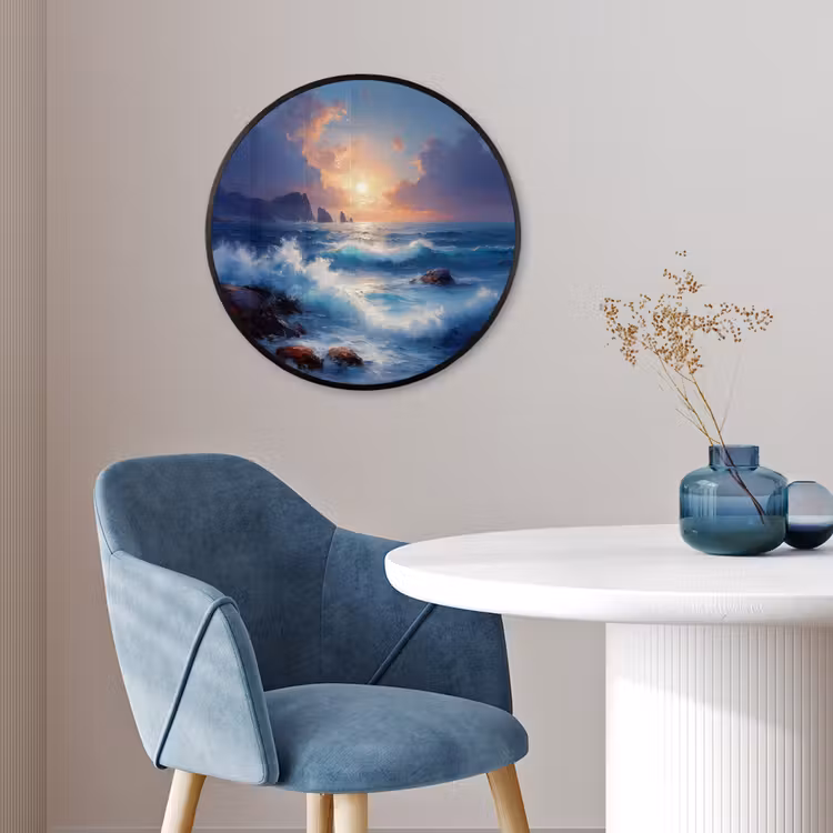 Ronde fotolijst - Golven - Zee - Kleurrijk - Rotsen — 4