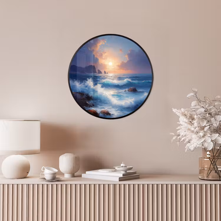 Ronde fotolijst - Golven - Zee - Kleurrijk - Rotsen — 5