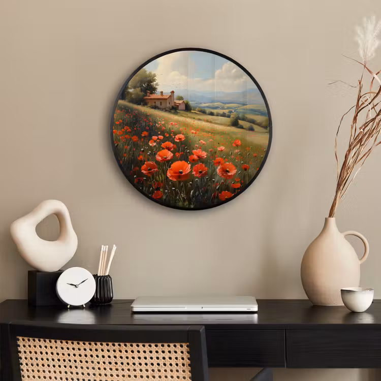 Ronde fotolijst - Klaprozen - Rood - Heuvels - Landschap — 3