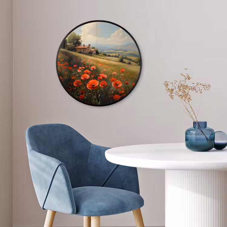 Ronde fotolijst - Klaprozen - Rood - Heuvels - Landschap — 4