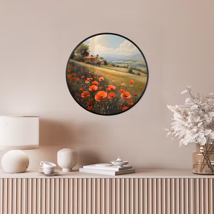 Ronde fotolijst - Klaprozen - Rood - Heuvels - Landschap — 5
