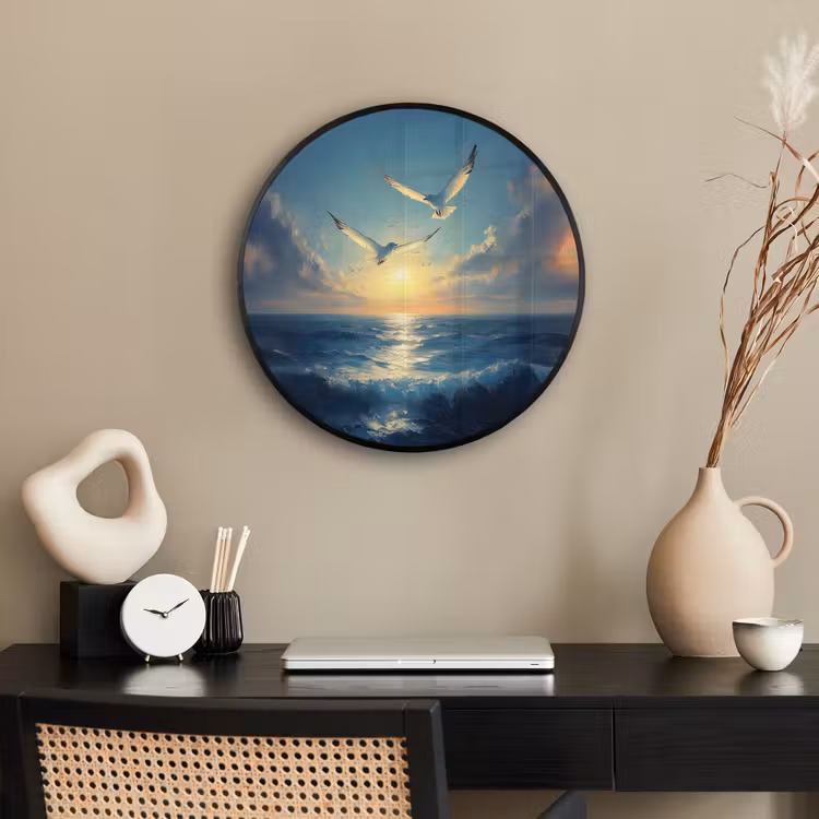 Ronde fotolijst - Meeuwen - Zee - Wolken -Blauw — 3