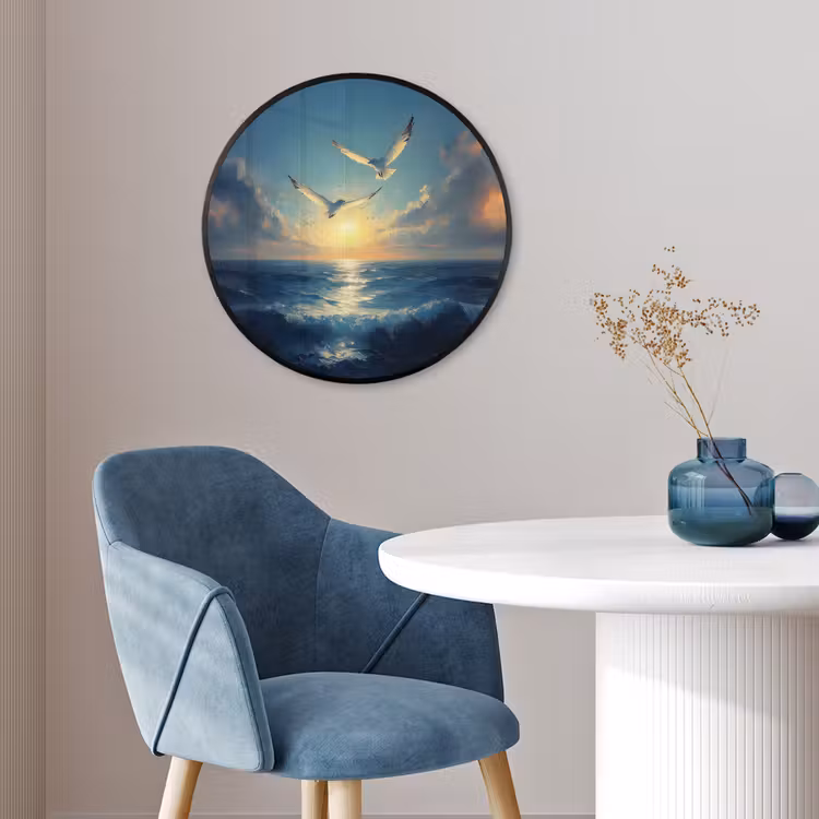 Ronde fotolijst - Meeuwen - Zee - Wolken -Blauw — 4