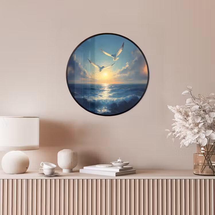Ronde fotolijst - Meeuwen - Zee - Wolken -Blauw — 5