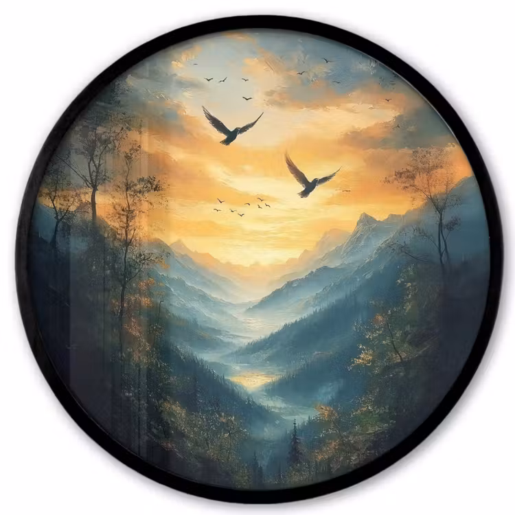 Ronde fotolijst - Vogels - Zon - Bomen - Groen — 1
