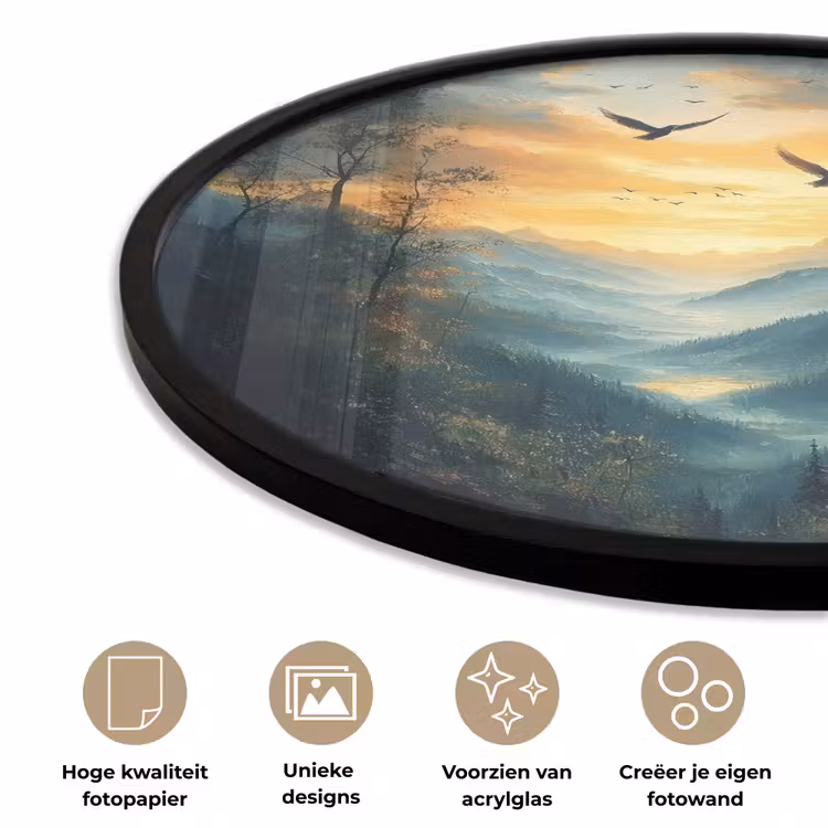 Ronde fotolijst - Vogels - Zon - Bomen - Groen — 2