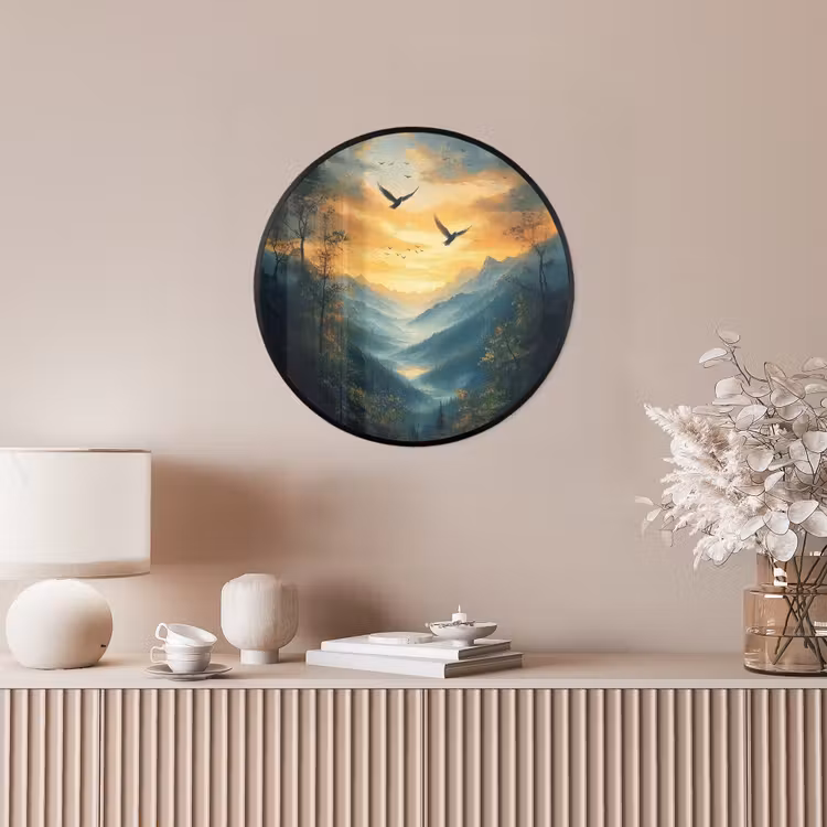 Ronde fotolijst - Vogels - Zon - Bomen - Groen — 5