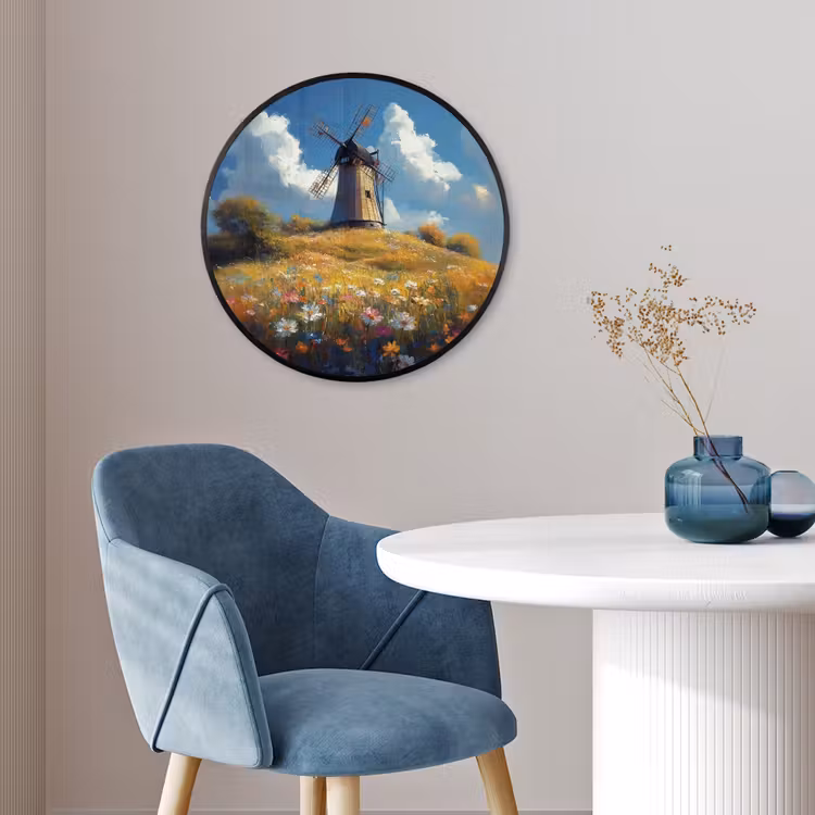 Ronde fotolijst - Windmolen - Heuvel - Bloemen - Kleurrijk — 4