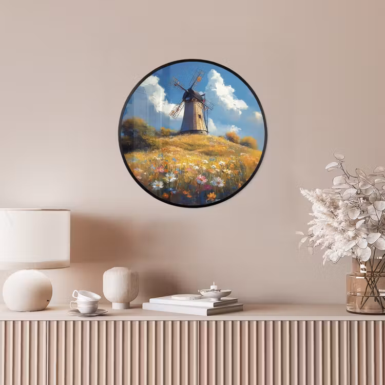 Ronde fotolijst - Windmolen - Heuvel - Bloemen - Kleurrijk — 5