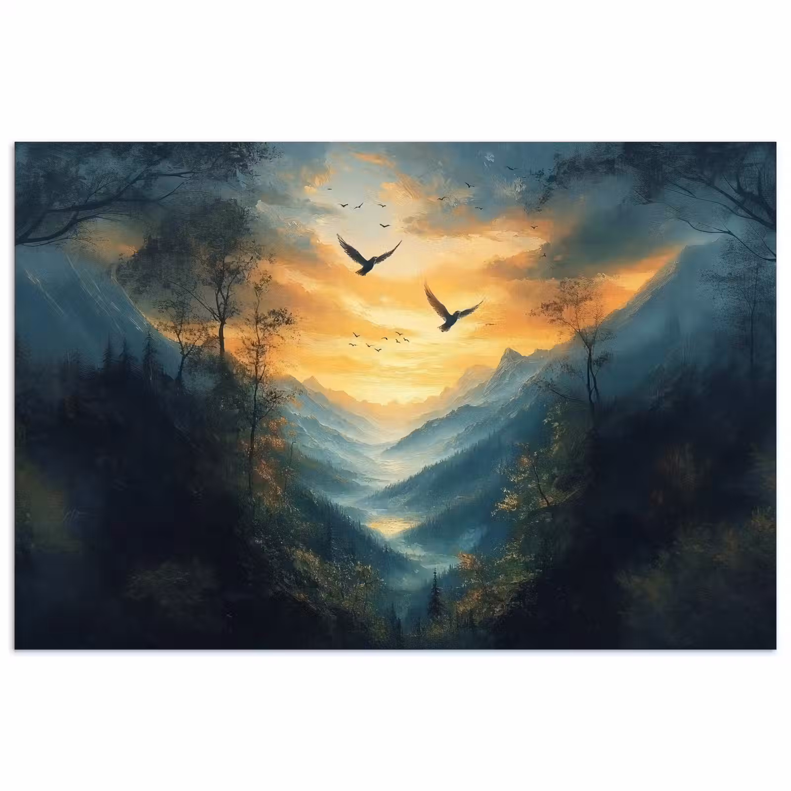 Poster – Vogels - Zon - Bomen - Groen — 1
