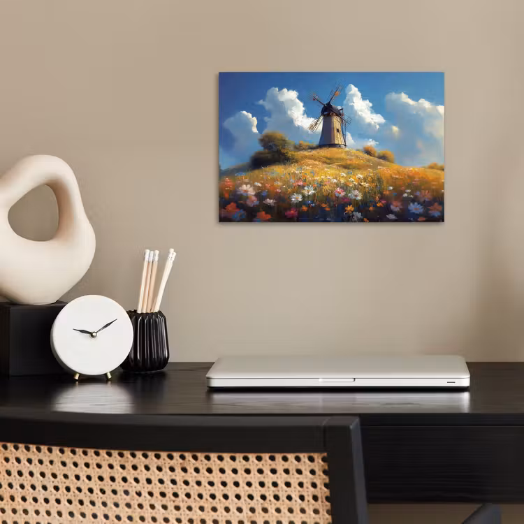 Poster – Windmolen - Heuvel - Bloemen - Kleurrijk — 2