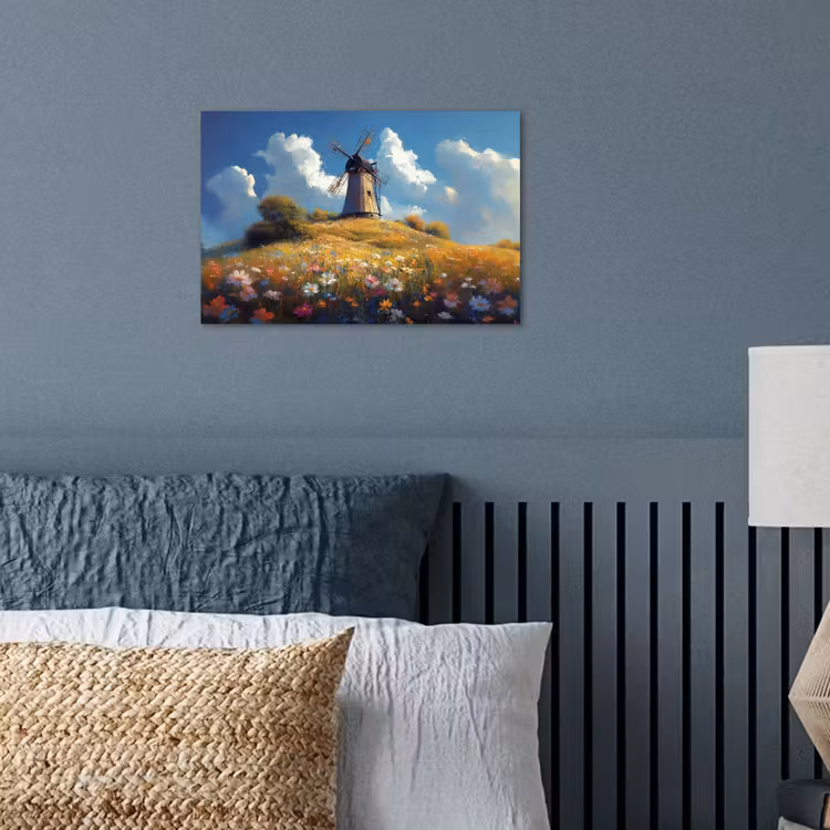 Poster – Windmolen - Heuvel - Bloemen - Kleurrijk — 3