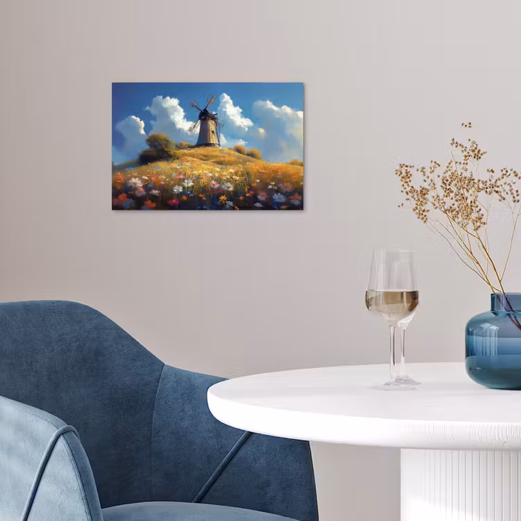 Poster – Windmolen - Heuvel - Bloemen - Kleurrijk — 4