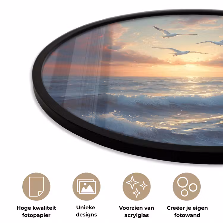 Ronde fotolijst - Meeuwen - Zonsondergang - Zee - Wolken — 2