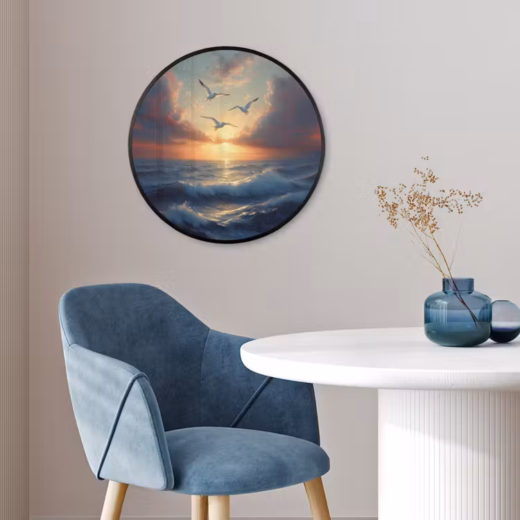 Ronde fotolijst - Meeuwen - Zonsondergang - Zee - Wolken — 4
