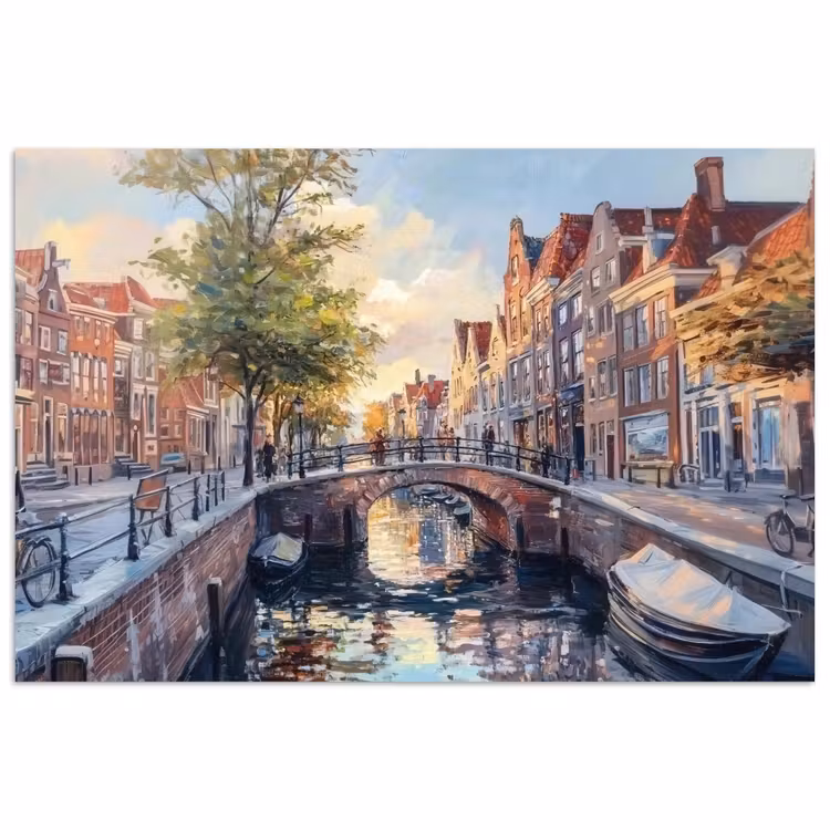 Poster – Brug - Stad - Huizen - Boot — 1