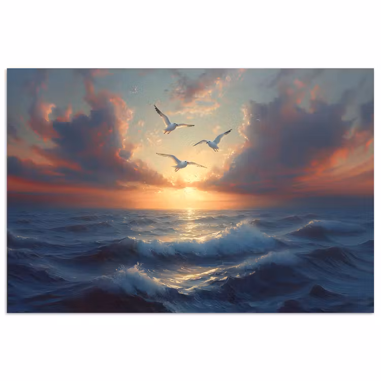 Poster – Meeuwen - Zonsondergang - Zee - Wolken — 1