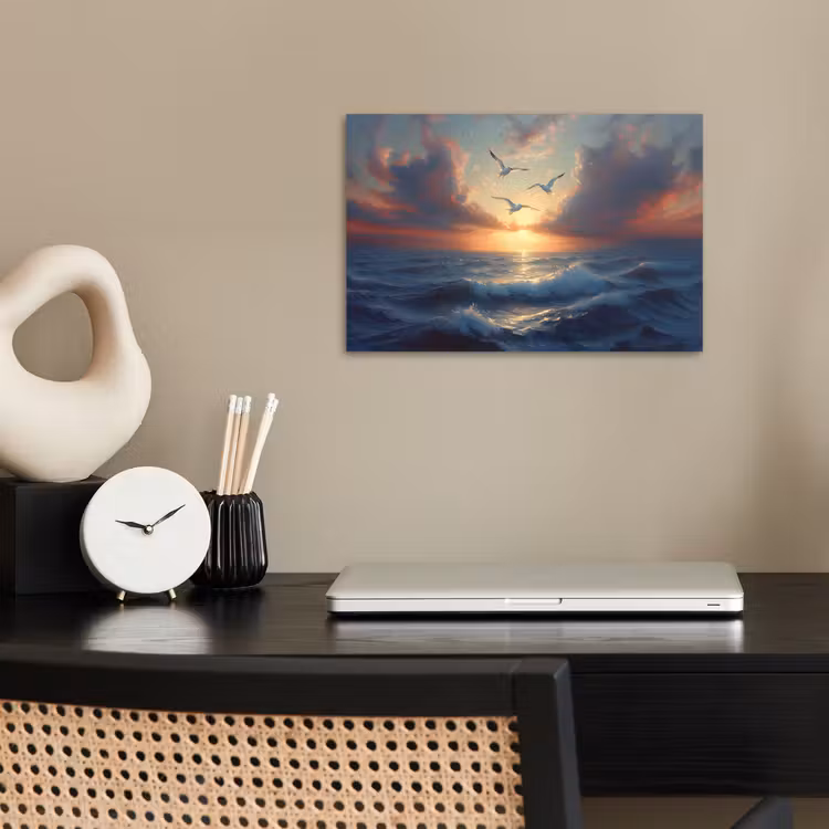 Poster – Meeuwen - Zonsondergang - Zee - Wolken — 2