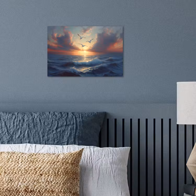 Poster – Meeuwen - Zonsondergang - Zee - Wolken — 3