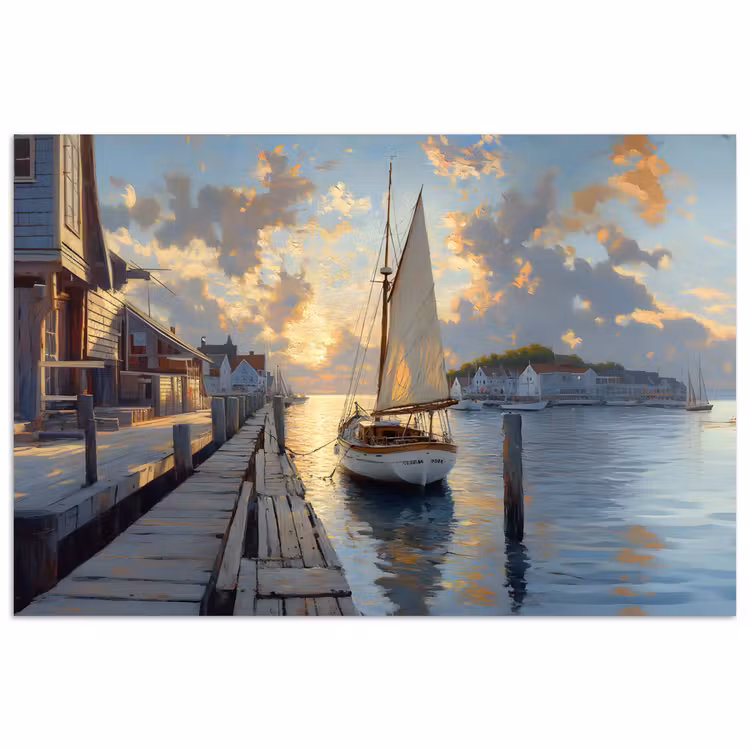 Poster – Zeilboot - Zon - Pier - Hout — 1