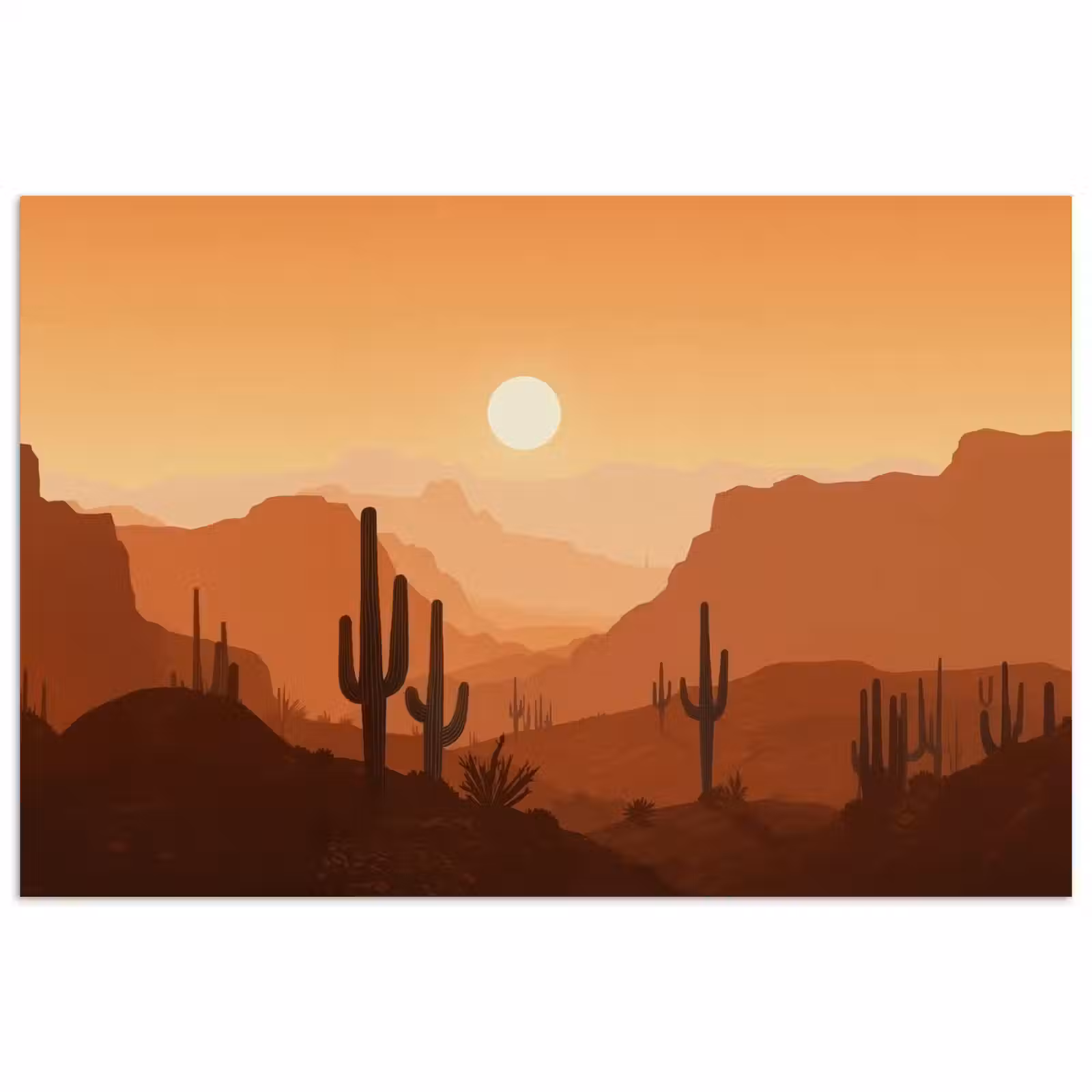 Poster – Landschap - Woestijn - Cactussen - Zon — 1