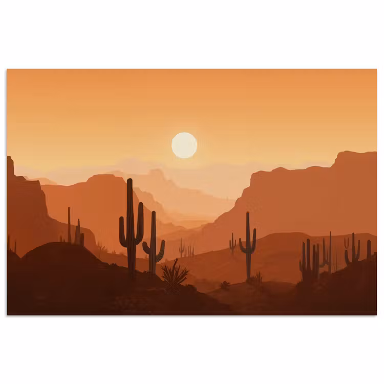 Poster – Landschap - Woestijn - Cactussen - Zon — 1