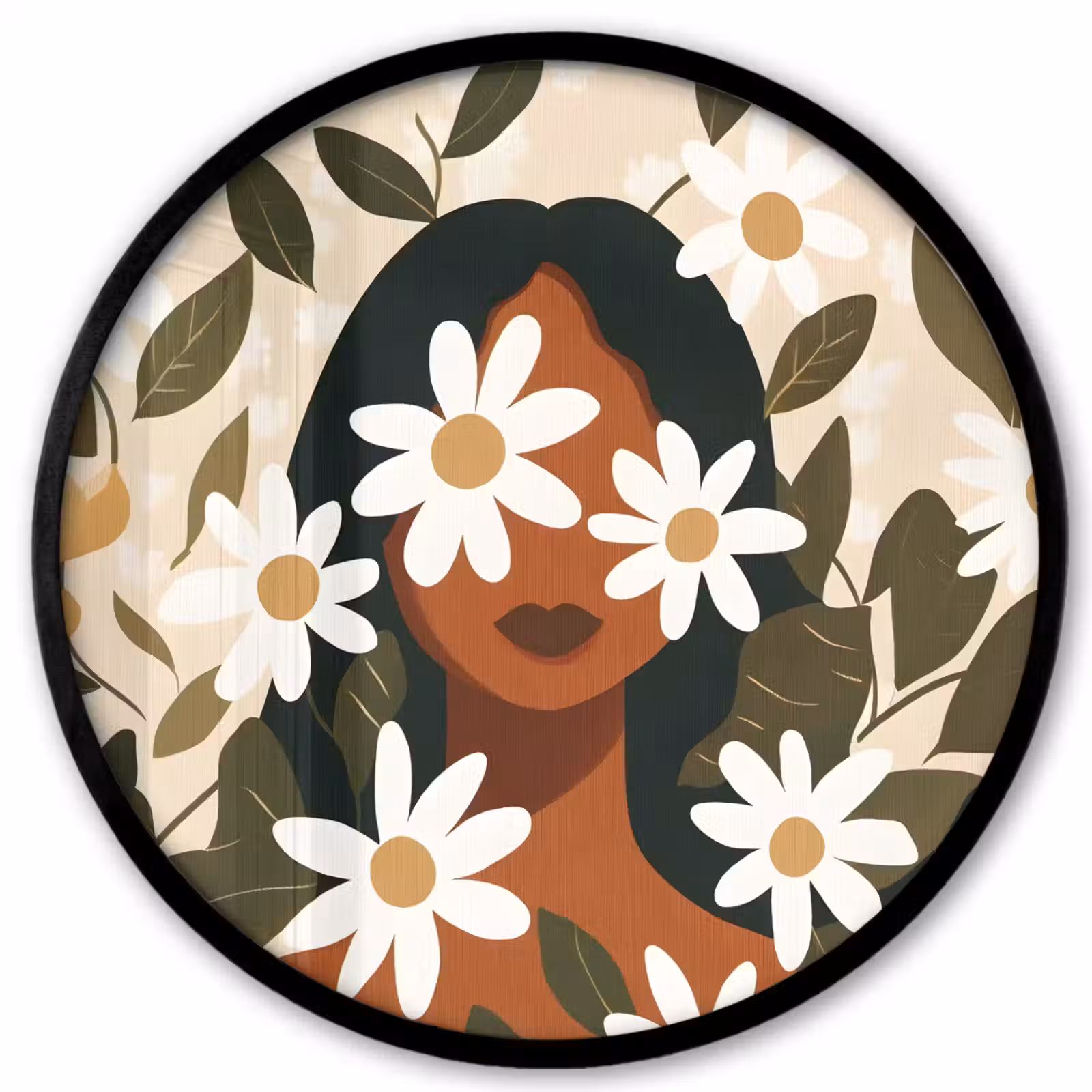 Ronde fotolijst - Illustratie - Vrouw - Madeliefjes - Wit — 1
