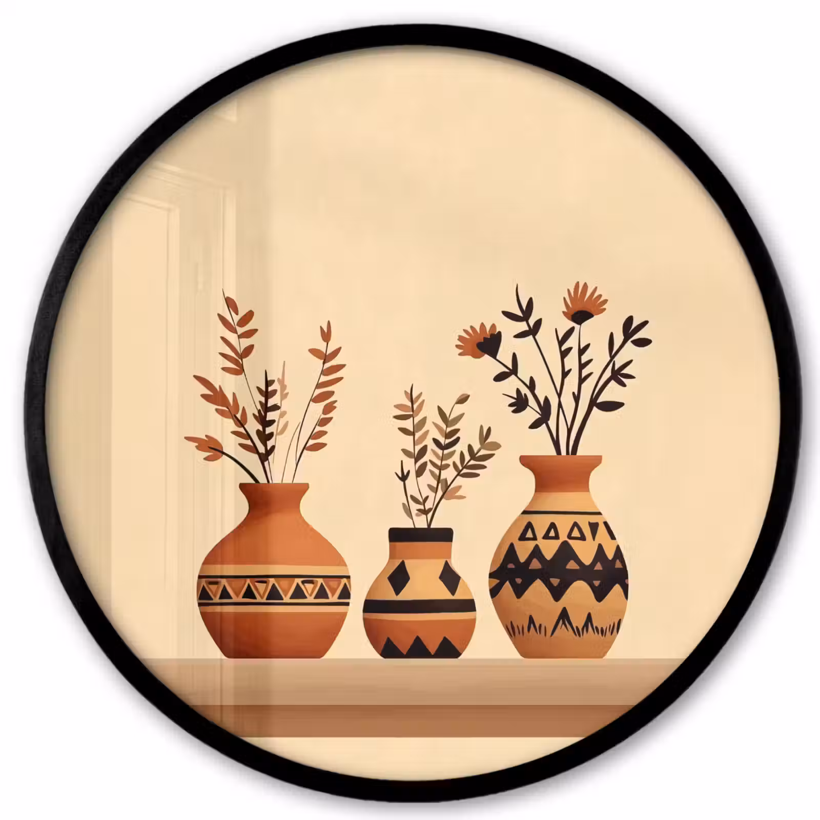 Ronde fotolijst - Vazen - Bloemen - Bladeren - Minimalistisch — 1