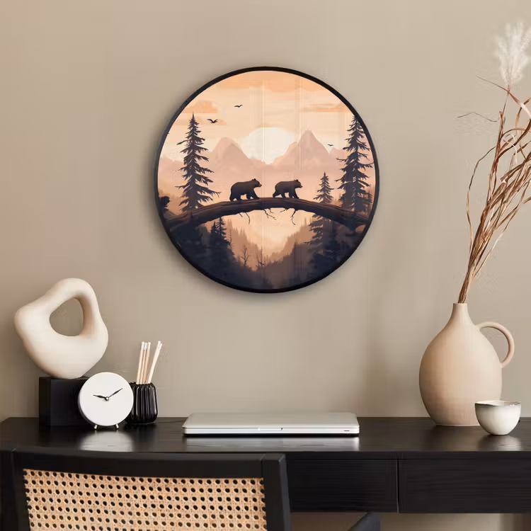 Ronde fotolijst - Beren - Bomen - Landschap - Zonsondergang — 3