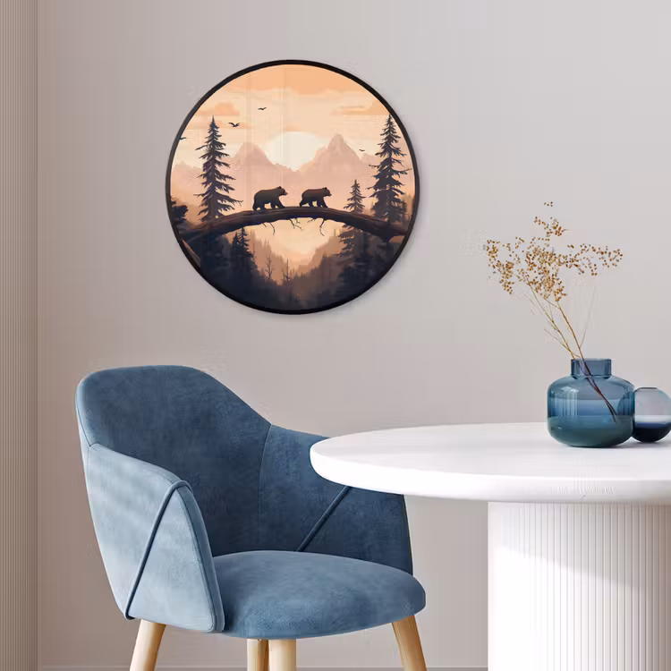 Ronde fotolijst - Beren - Bomen - Landschap - Zonsondergang — 4