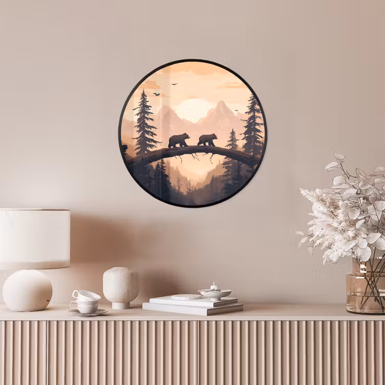 Ronde fotolijst - Beren - Bomen - Landschap - Zonsondergang — 5