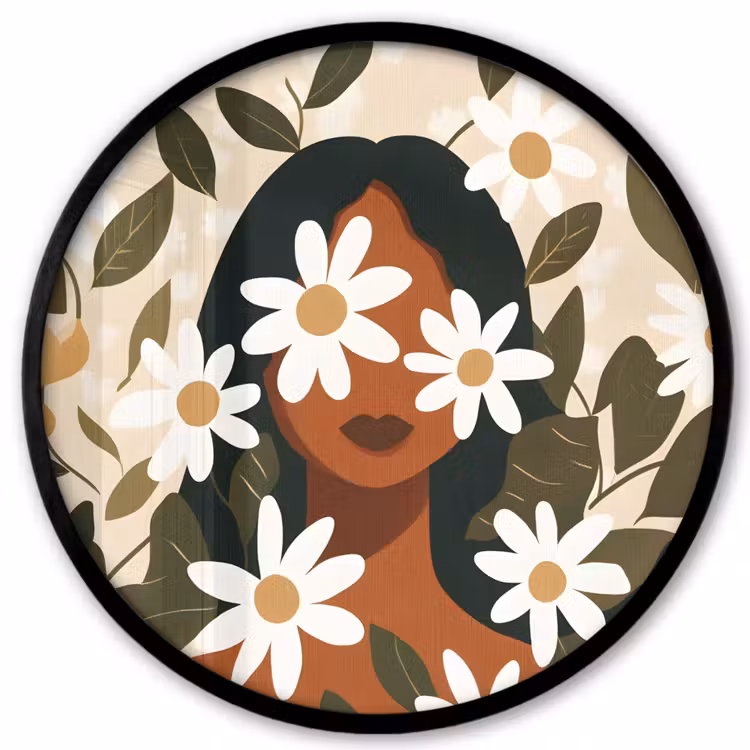 Ronde fotolijst - Illustratie - Vrouw - Madeliefjes - Wit — 1