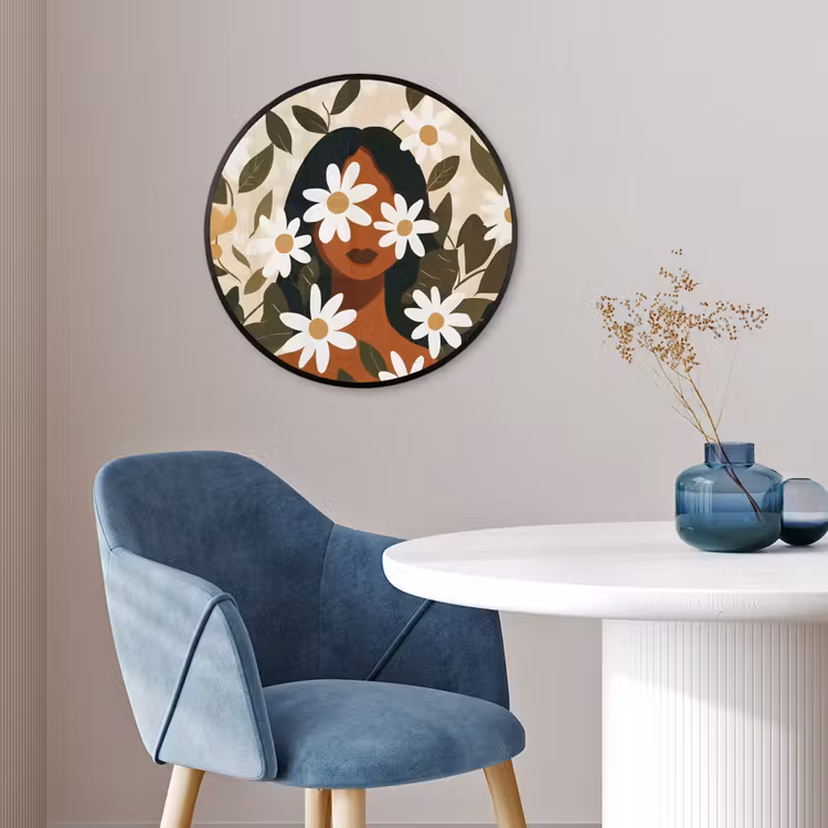 Ronde fotolijst - Illustratie - Vrouw - Madeliefjes - Wit — 4