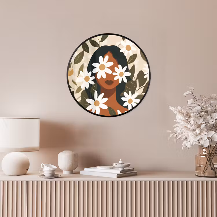 Ronde fotolijst - Illustratie - Vrouw - Madeliefjes - Wit — 5