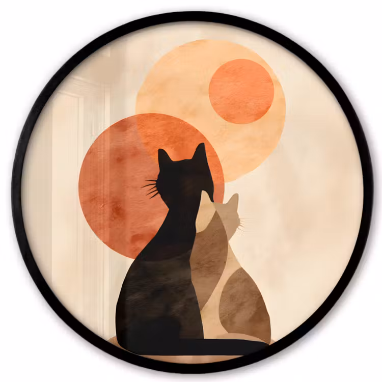 Ronde fotolijst - Katten - Zwart - Abstract - Cirkels — 1