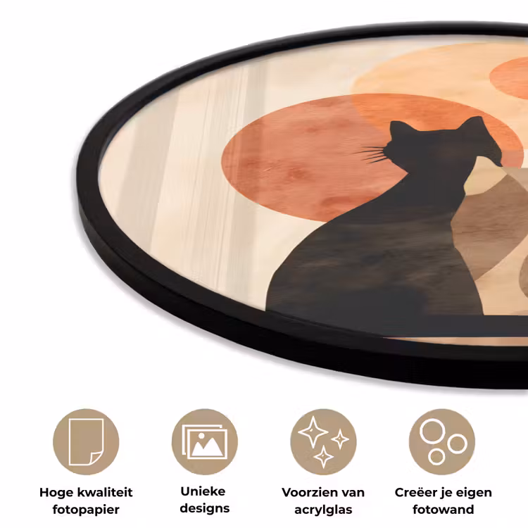 Ronde fotolijst - Katten - Zwart - Abstract - Cirkels — 2
