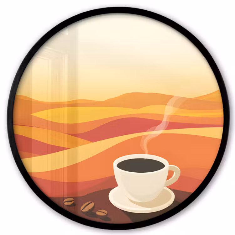 Ronde fotolijst - Koffie - Landschap - Oranje - Koffiebonen — 1