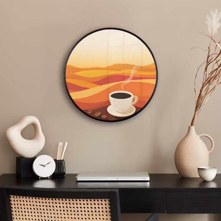 Ronde fotolijst - Koffie - Landschap - Oranje - Koffiebonen — 3