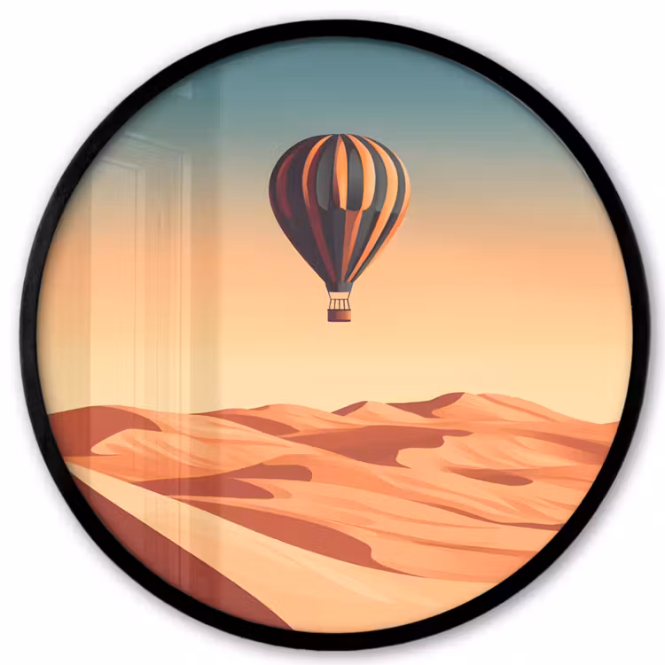 Ronde fotolijst - Luchtballon - Woestijn - Zonsondergang - Blauw — 1