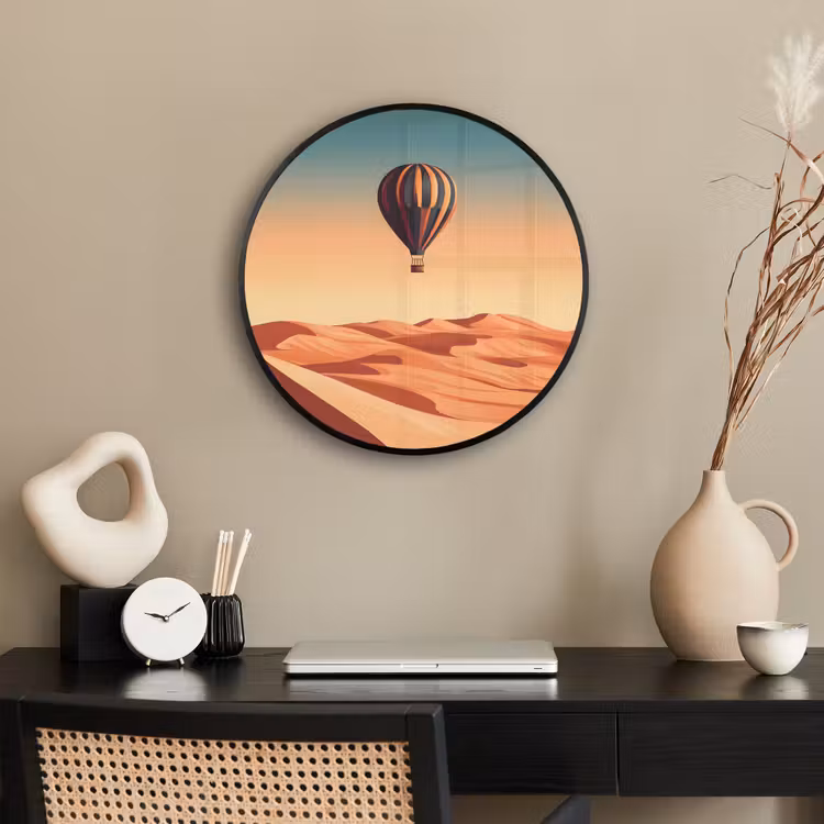 Ronde fotolijst - Luchtballon - Woestijn - Zonsondergang - Blauw — 3