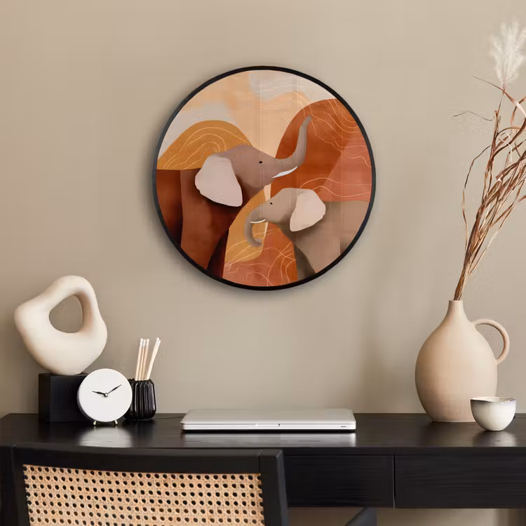 Ronde fotolijst - Olifanten - Oranje - Abstract — 3