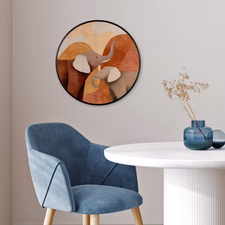 Ronde fotolijst - Olifanten - Oranje - Abstract — 4
