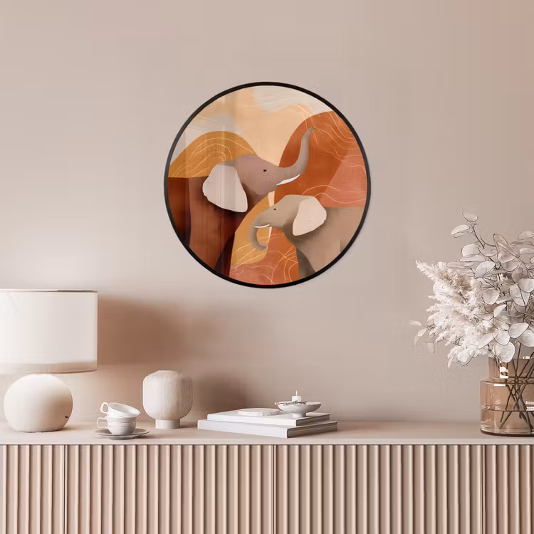 Ronde fotolijst - Olifanten - Oranje - Abstract — 5