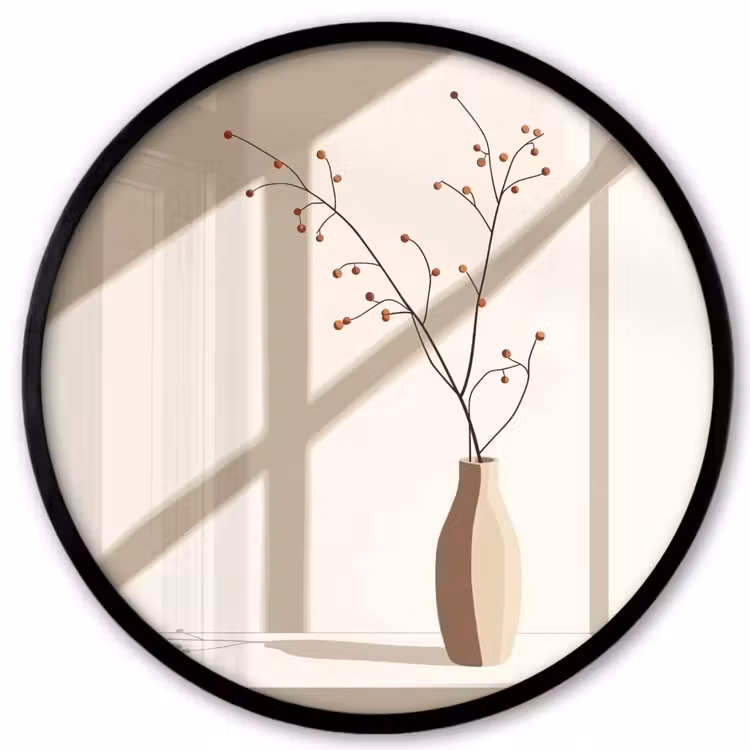 Ronde fotolijst - Vaas - Takken - Bessen - Minimalistisch — 1