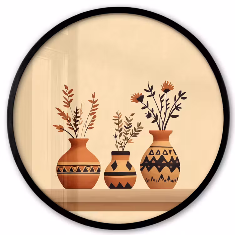 Ronde fotolijst - Vazen - Bloemen - Bladeren - Minimalistisch — 1