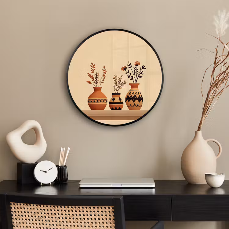 Ronde fotolijst - Vazen - Bloemen - Bladeren - Minimalistisch — 3