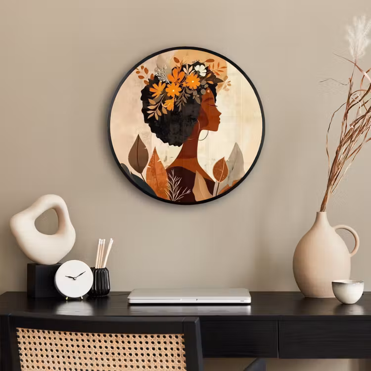 Ronde fotolijst - Vrouw - Krullen - Bloemen - Beige — 3